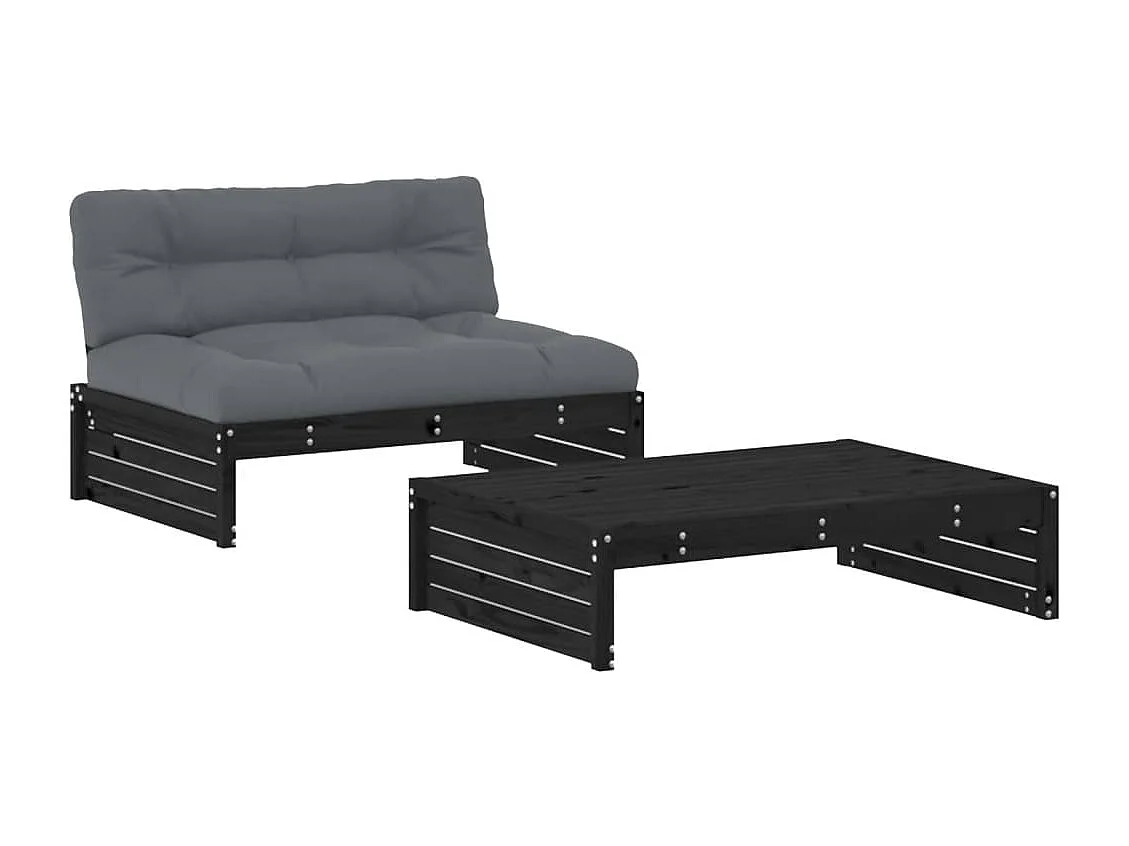2-tlg. Garten-Sitzgruppe: Sofa + Tisch | Garten-Lounge-Set mit Kissen Schwarz Massivholz -GKD996242