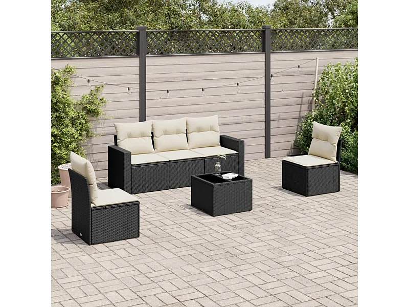6-tlg. Garten-Sofagarnitur,Gartenmöbel-Set mit Kissen Schwarz Poly Rattan -gkd373600
