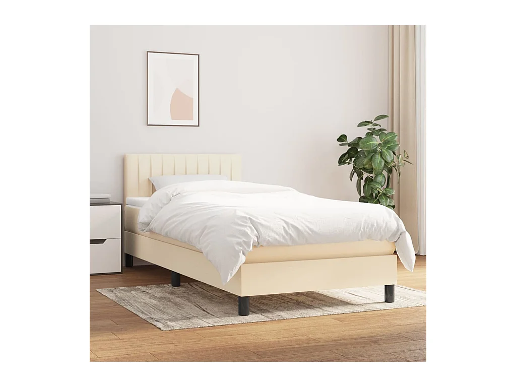 Ensemble complet boxspring - 90x190 cm + Sommier à lattes de lit + matelas Crème Tissu FR63205