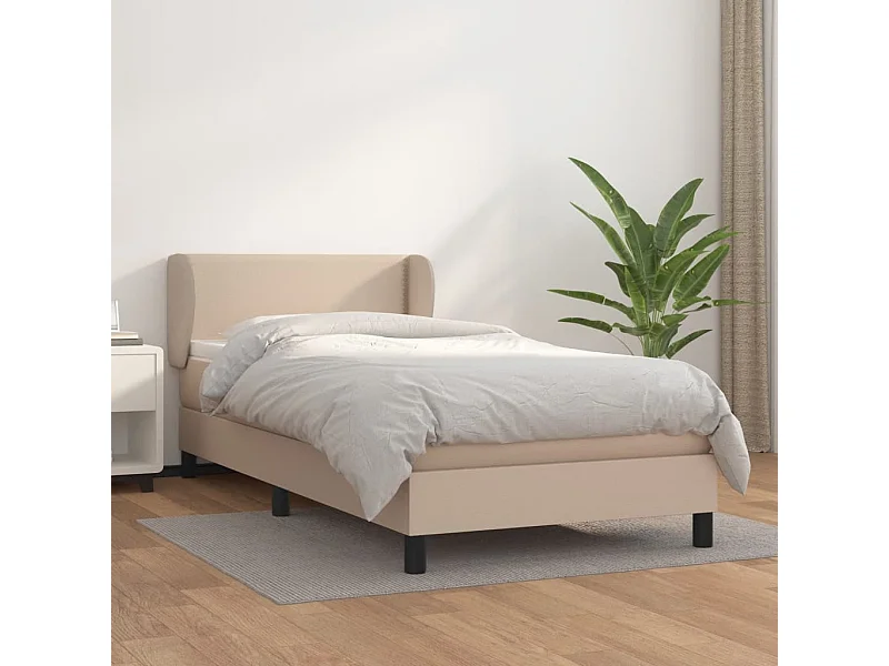 Conjunto Boxspring - 80x200 cm + Somieres + colchón cuero sintético capuchino ES46073