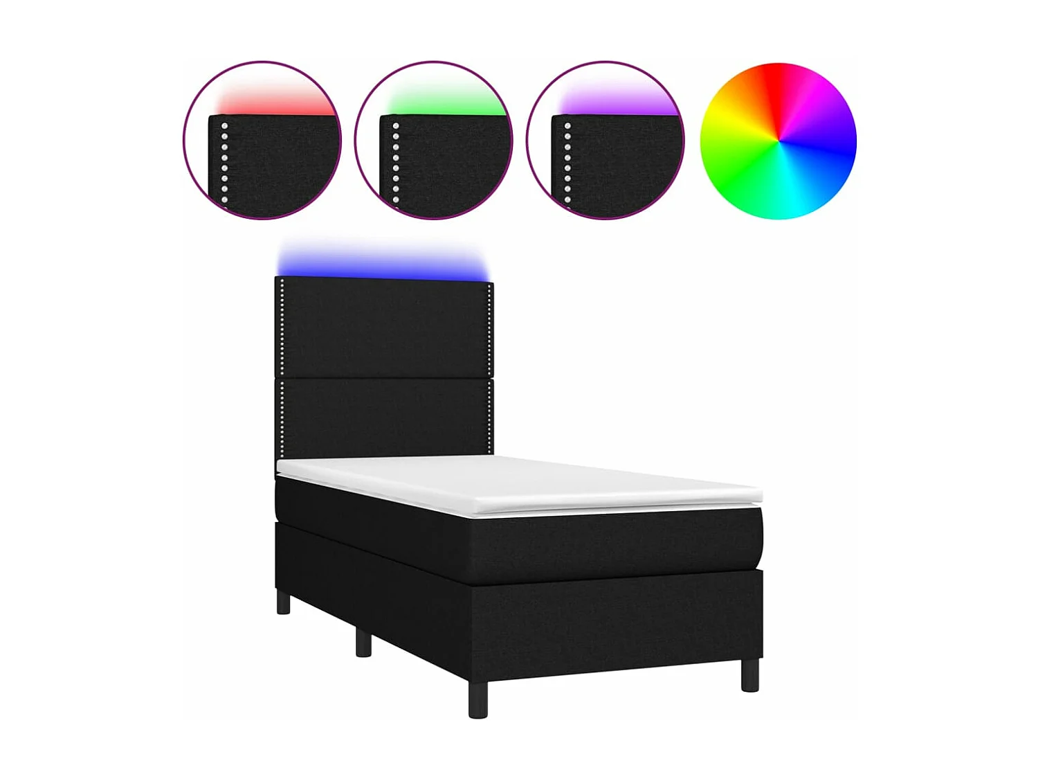 Conjunto Boxspring - 80x200 cm + Somieres + colchón + luces LED tela negro ES44086