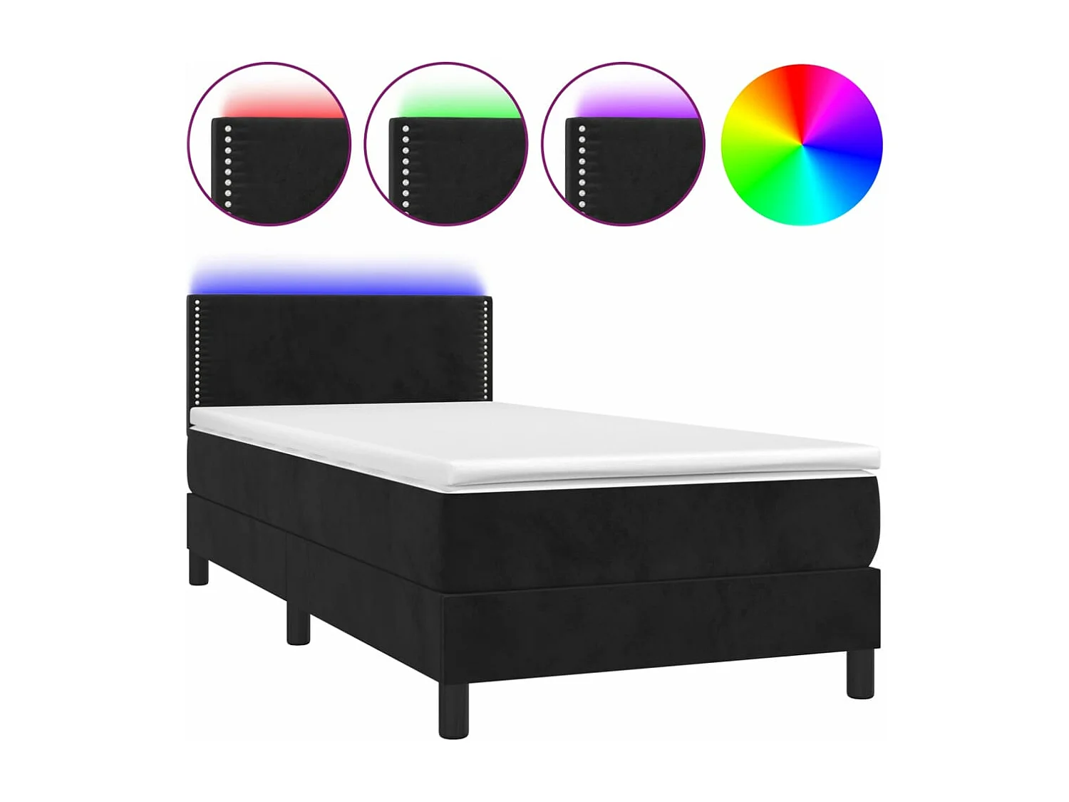 Cama continental c/ colchão/LED 90x190 cm veludo preto PT530787