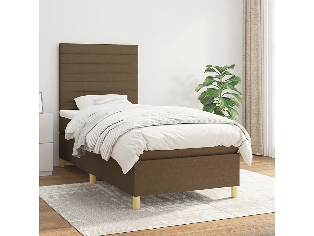 Cama continental com molas+ colchão 100x200 cm tecido castanho-escuro PT954782