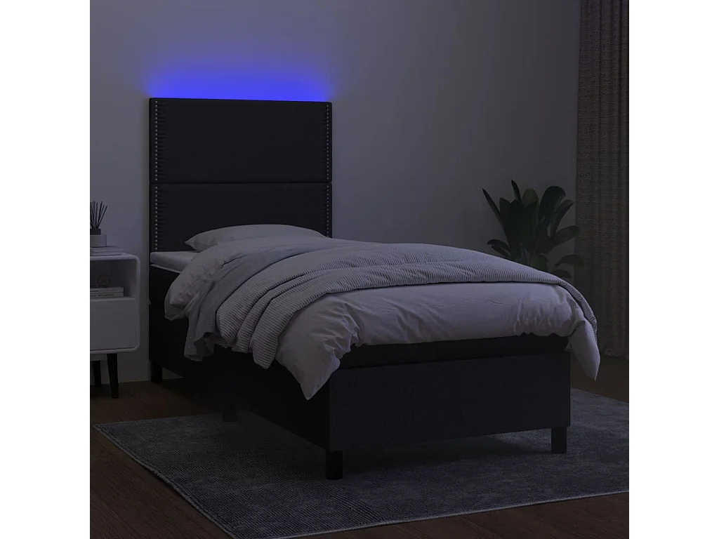 Cama continental c/ colchão e LED 100x200 cm tecido preto PT295697