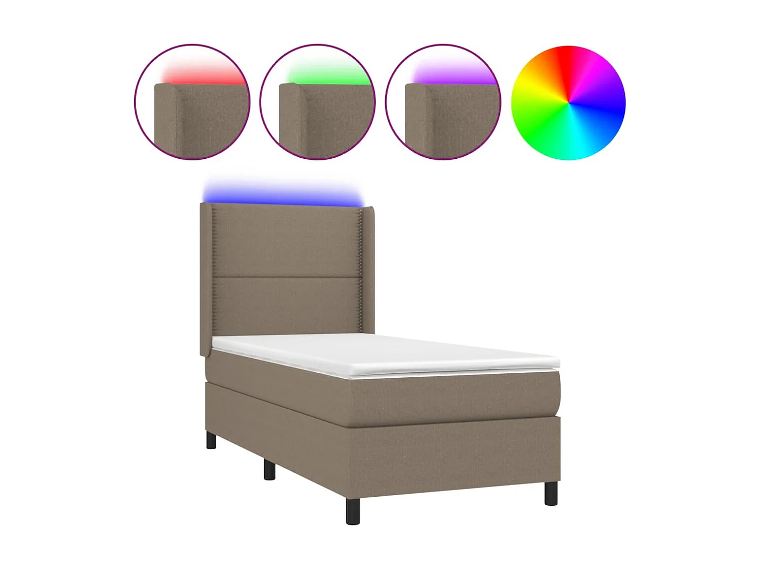 Conjunto Boxspring - 90x190 cm + Somieres + colchón + luces LED tela gris taupe ES44995