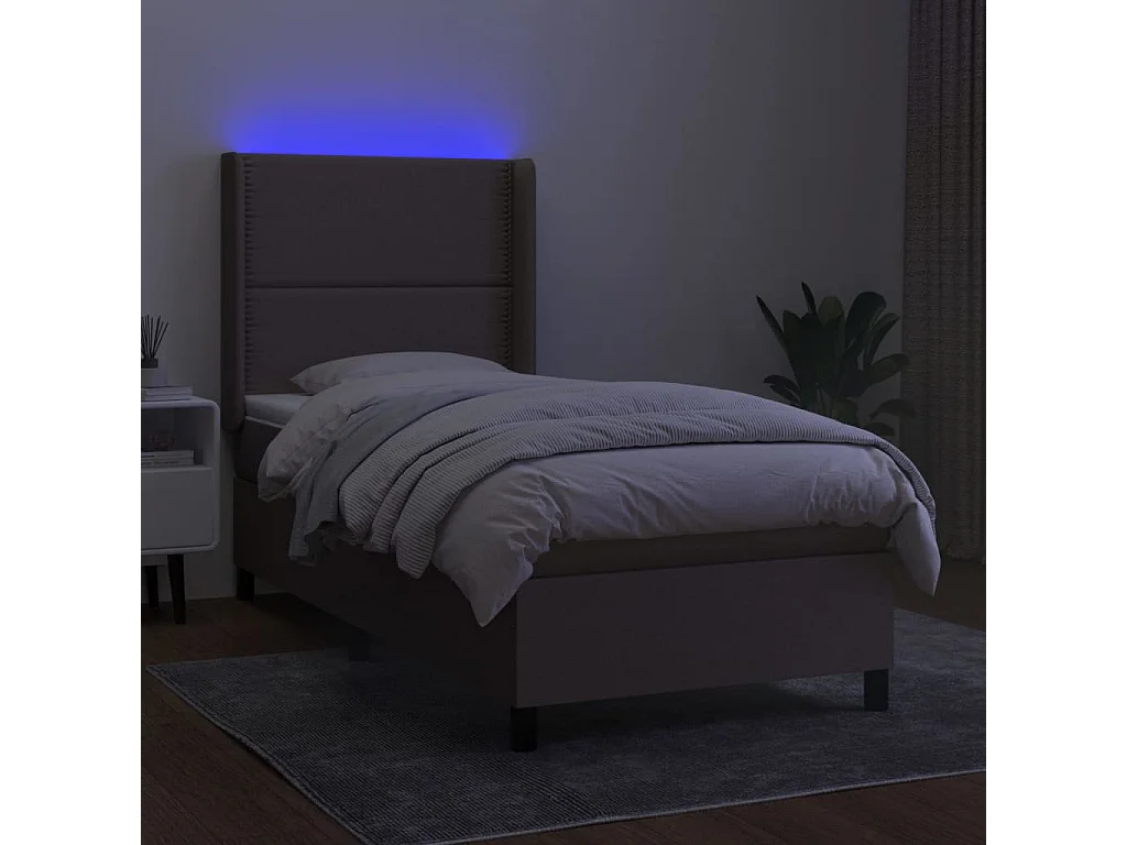 Conjunto Boxspring - 90x190 cm + Somieres + colchón + luces LED tela gris taupe ES44995
