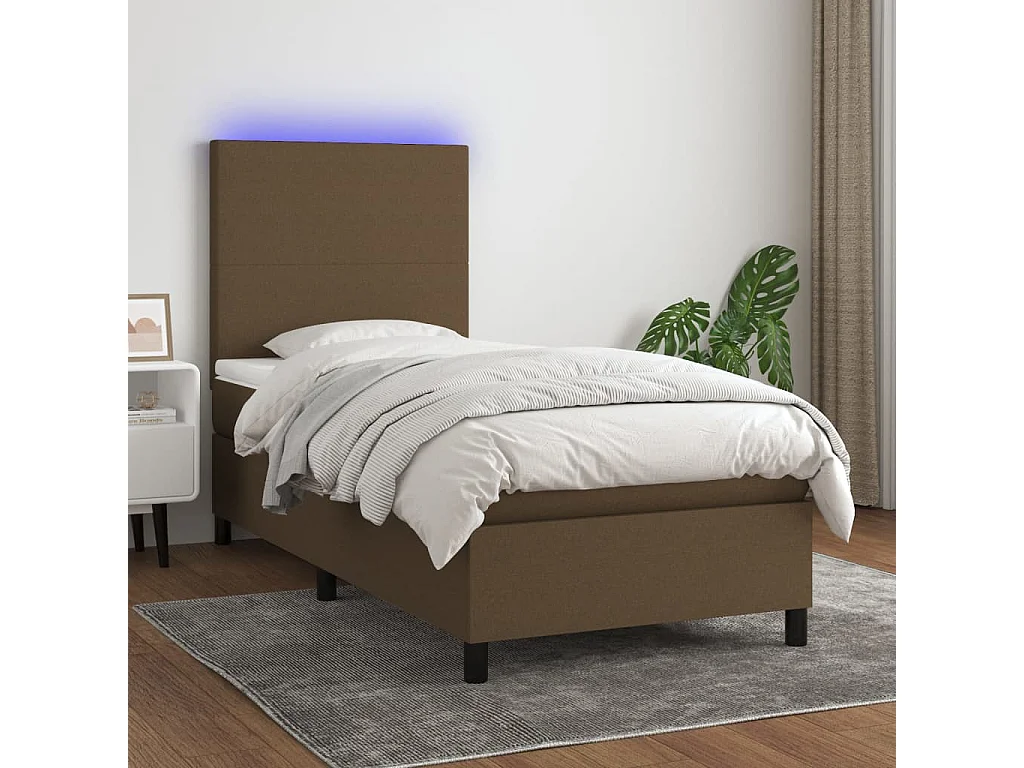LED-Boxspringbett mit Matratze,Bett für Schlafzimmer Dunkelbraun 100x200 cm Stoff -CFW75063