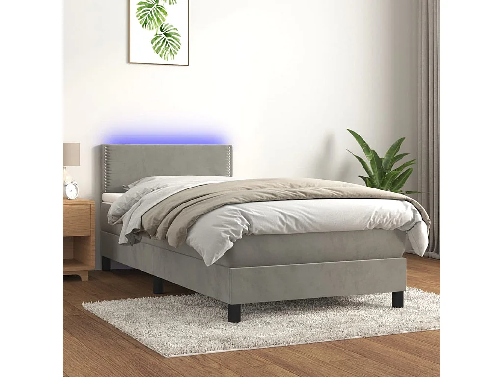 Ensemble complet boxspring - 80x200 cm + Sommier à lattes de lit + matelas + LED Gris clair  FR39469