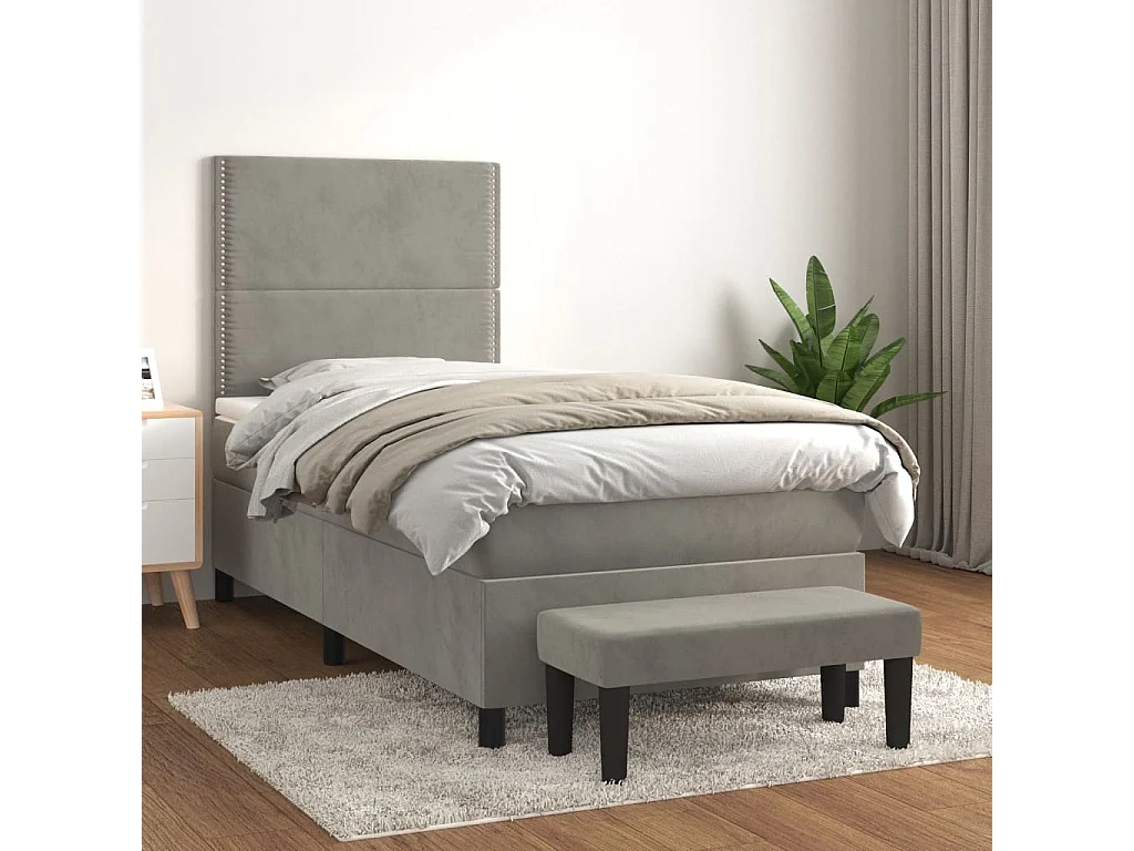 Ensemble complet boxspring - 80x200 cm + Sommier à lattes de lit + matelas Gris clair Velours FR78246
