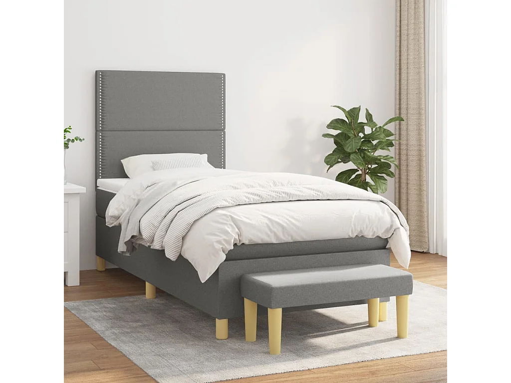 Cama continental com molas+ colchão 80x200 cm tecido cinzento-escuro PT419207