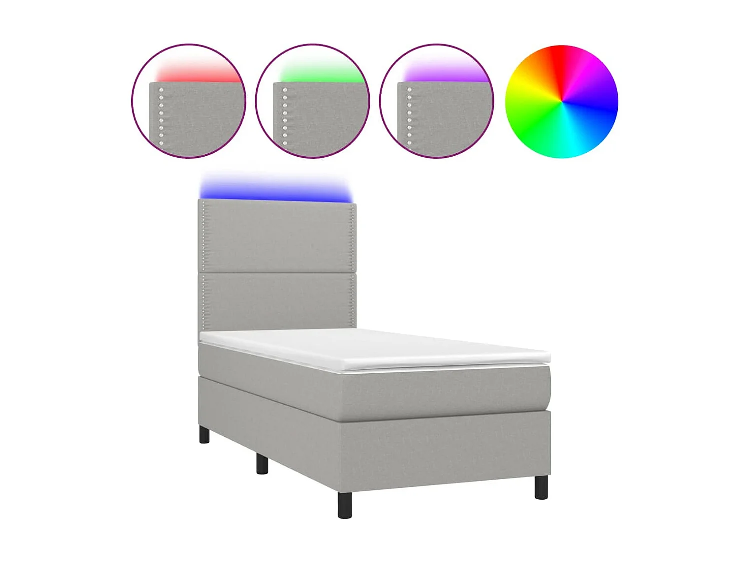 Cama continental c/ colchão e LED 90x190 cm tecido cinza-claro PT888300