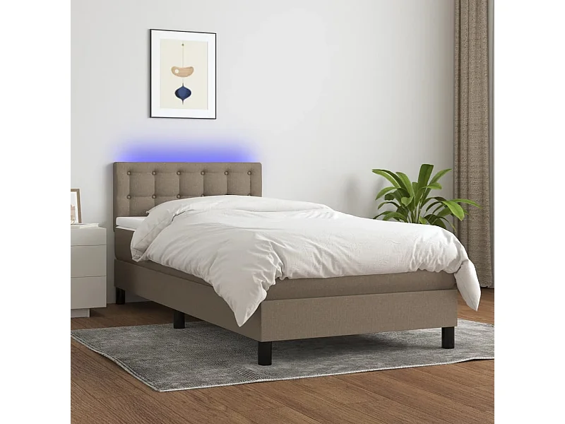 Conjunto Boxspring - 80x200 cm + Somieres + colchón + luces LED gris taupe ES45076