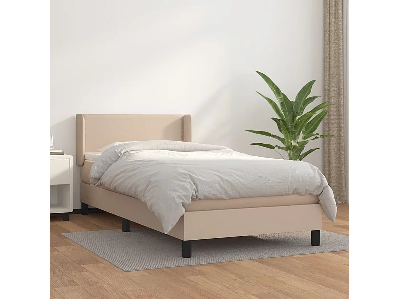 Conjunto Boxspring - 80x200 cm + Somieres + colchón cuero sintético capuchino ES46051