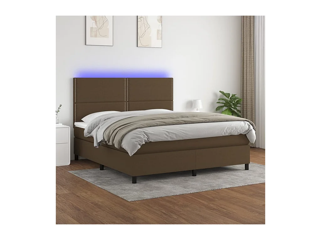 Ensemble complet boxspring - 180x200 cm + sommier à lattes de lit + matelas + LED Marron foncé  FR93312