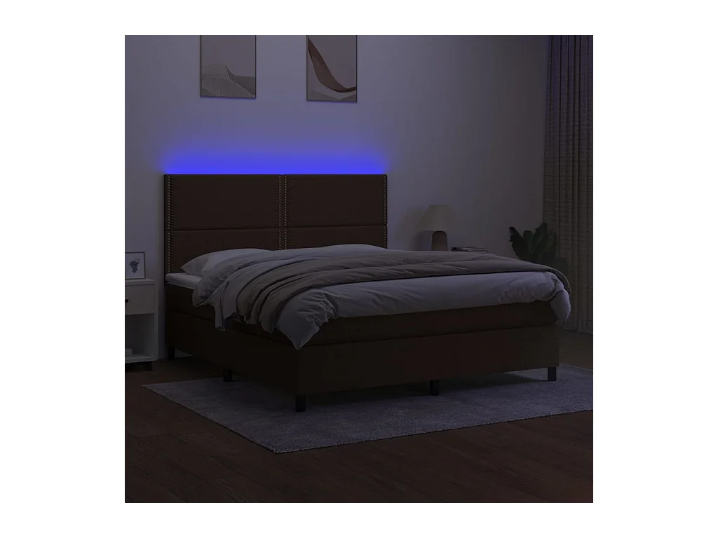 Ensemble complet boxspring - 180x200 cm + sommier à lattes de lit + matelas + LED Marron foncé  FR93312