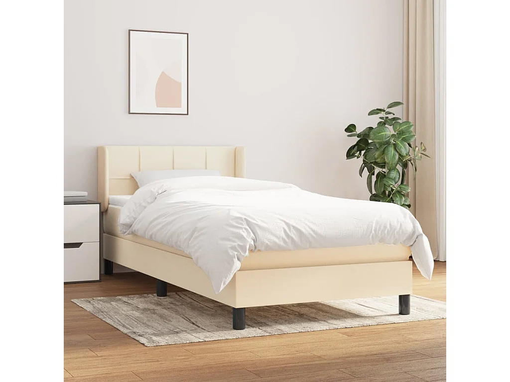 Cama continental com molas+ colchão 80x200 cm tecido cor crème PT384747