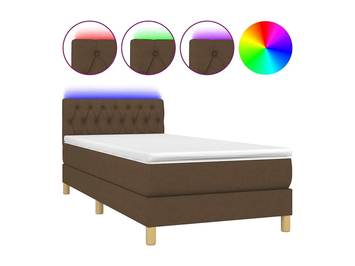 Cama continental c/ colchão/LED 100x200cm tecido castanho-escuro PT773553
