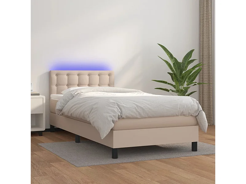 Ensemble complet boxspring - 80x200 cm + Sommier à lattes de lit + matelas + LED Cappuccino  FR91899