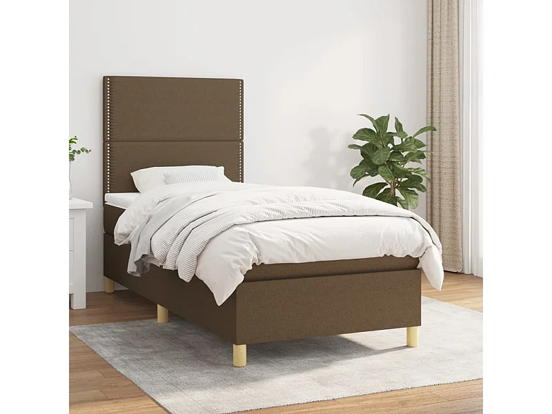 Conjunto Boxspring - 90x200 cm + Somieres + colchón tela marrón oscuro ES45954