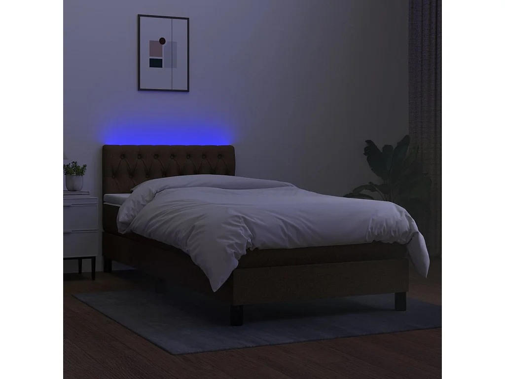 Cama continental c/ colchão/LED 90x190 cm tecido castanho-escuro PT323744