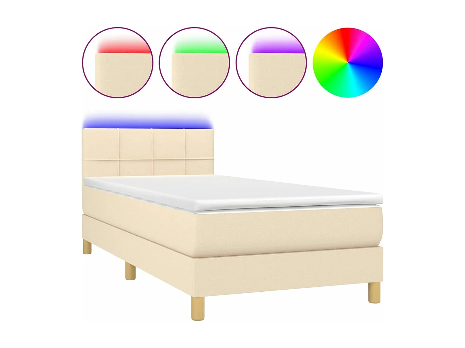 Ensemble complet boxspring - 80x200 cm + Sommier à lattes de lit + matelas LED Crème Tissu FR59331