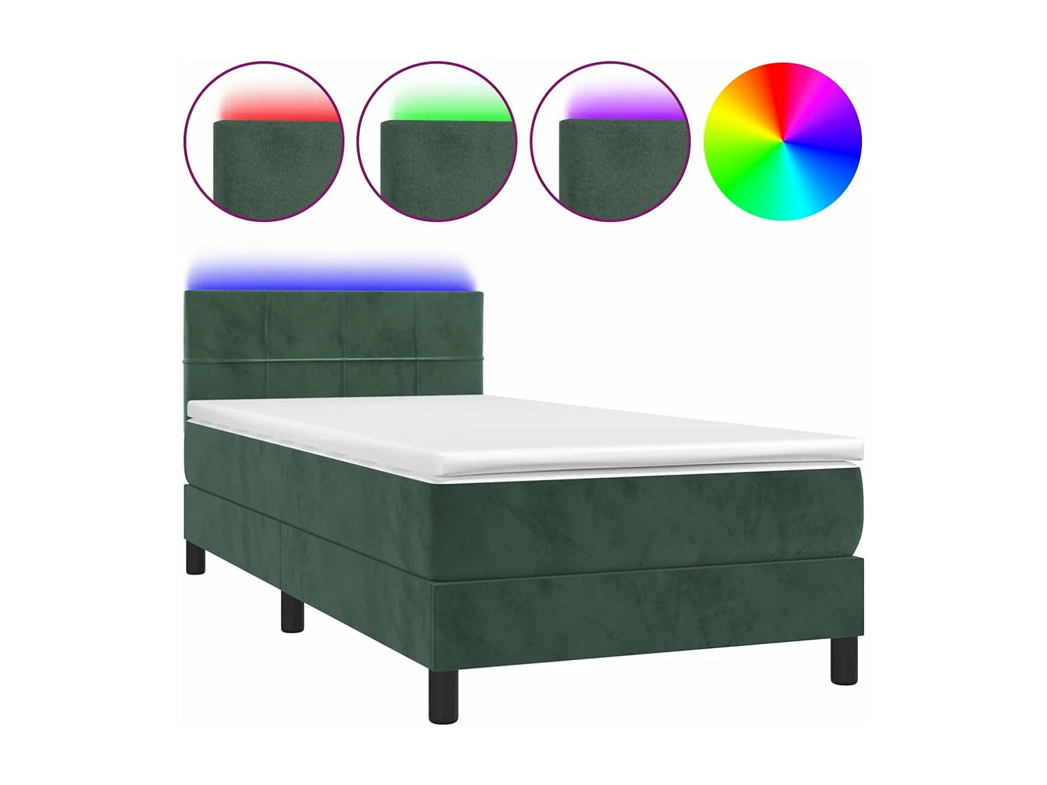 Ensemble complet boxspring - 90x190 cm + Sommier à lattes de lit + matelas + LED Vert foncé  FR82616