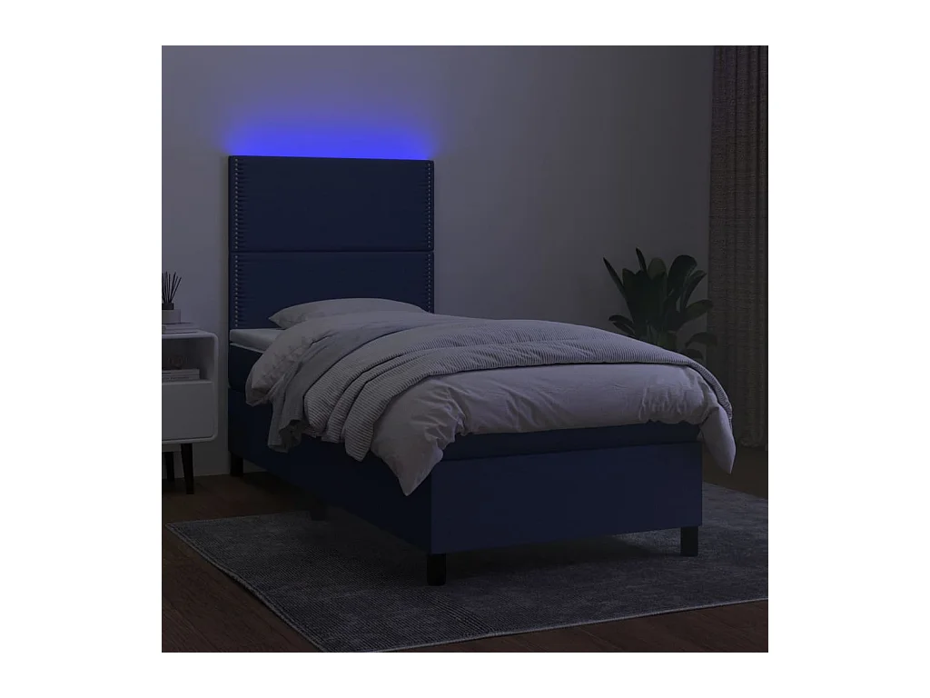 Cama continental c/ colchão e LED 90x200 cm tecido azul PT155148