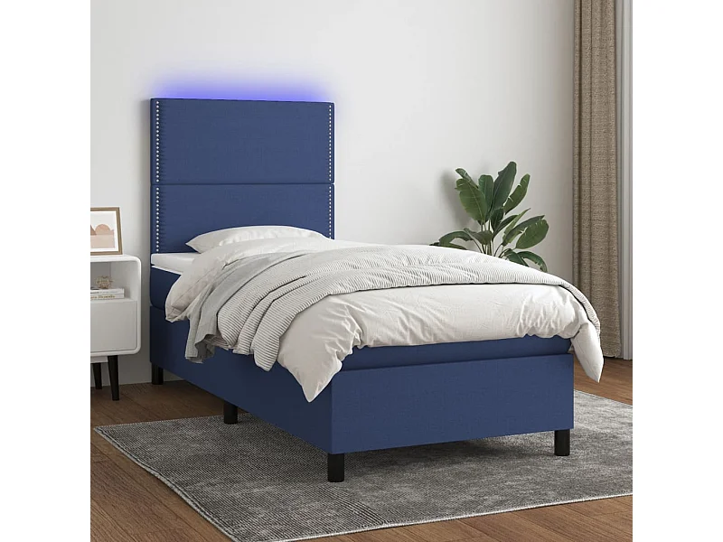 Cama continental c/ colchão e LED 90x200 cm tecido azul PT155148