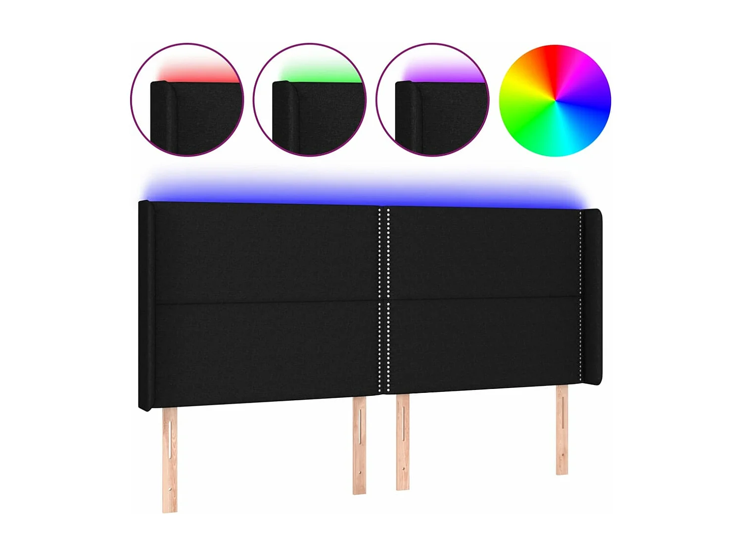 Cabeceira de cama c/ luzes LED tecido 203x16x118/128 cm preto PT511961