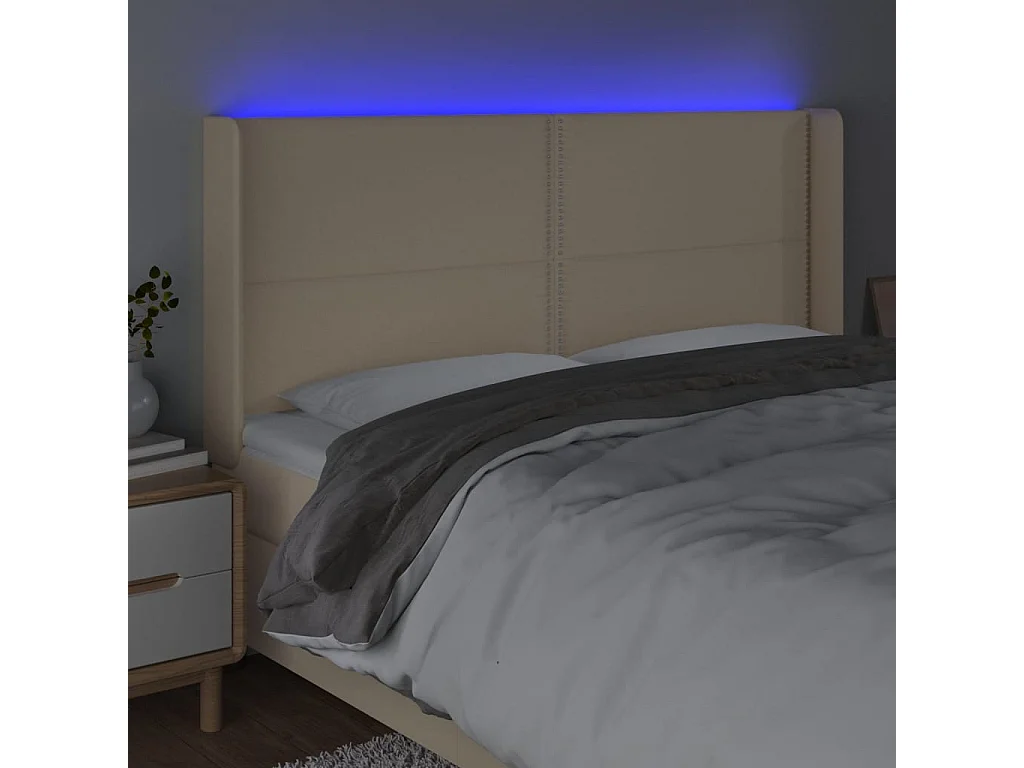 Tête de lit à LED Crème 203x16x118/128 cm Tissu QED97174