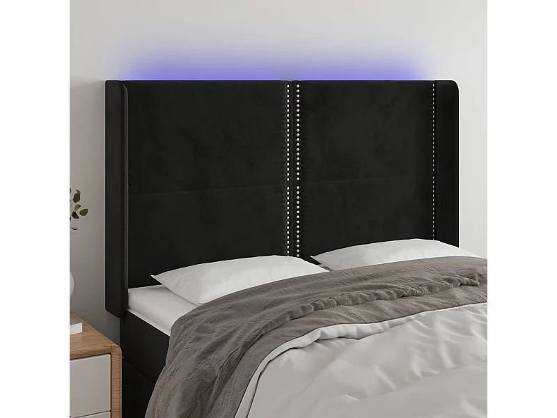 Tête de lit à LED Noir 147x16x118/128 cm Velours QED95887