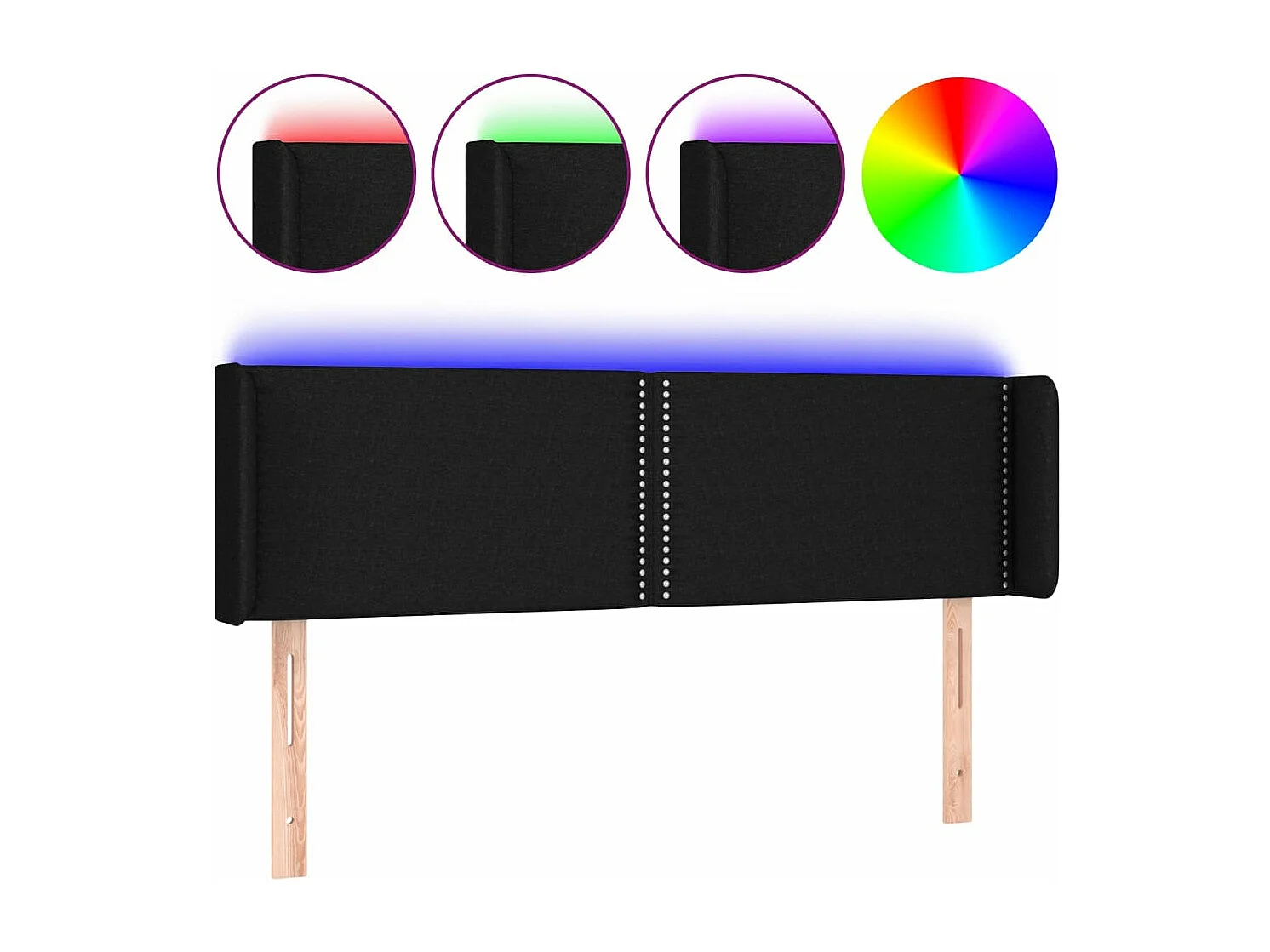 Cabecero con LED de tela negro 147x16x78/88 cm ES48885