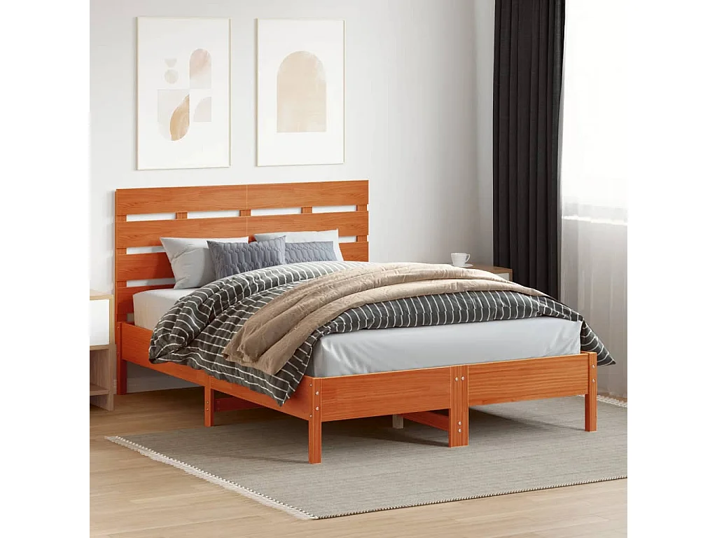 Cabecero de cama madera maciza de pino marrón cera 150 cm ES46503
