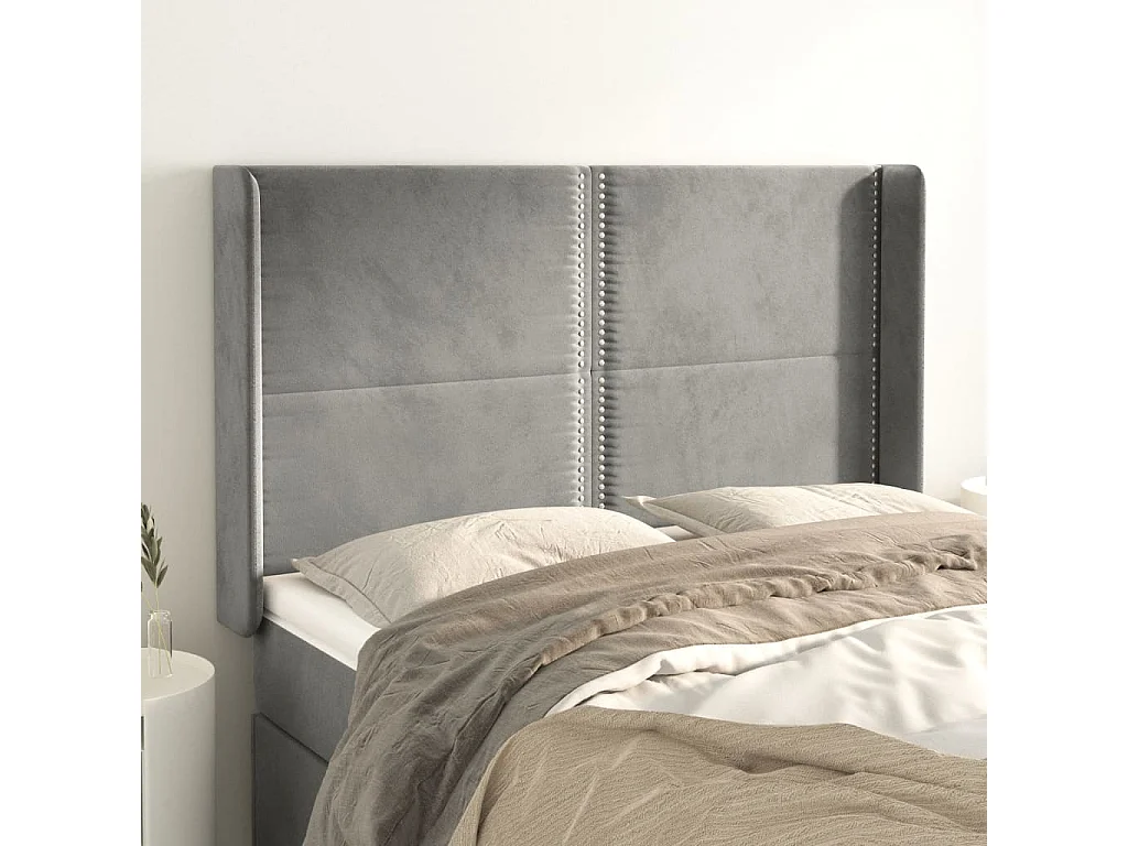 Tête de lit avec oreilles Gris clair 147x16x118/128 cm Velours QED31037