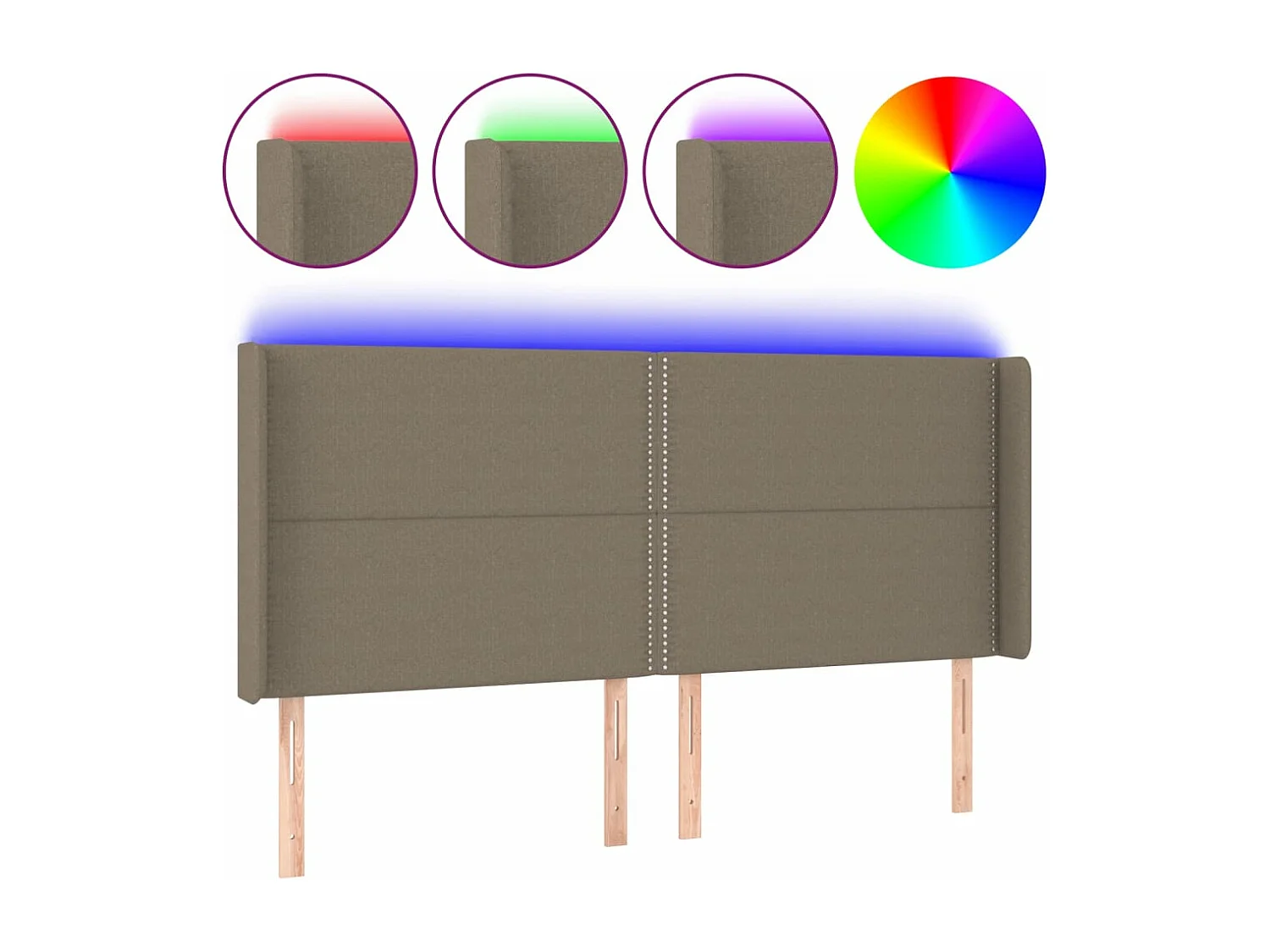 Tête de lit à LED Taupe 183x16x118/128 cm Tissu QED30625