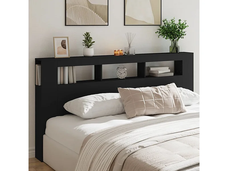 Testiera | Testata del letto LED Nera 200x18,5x103,5 cm Legno Multistrato