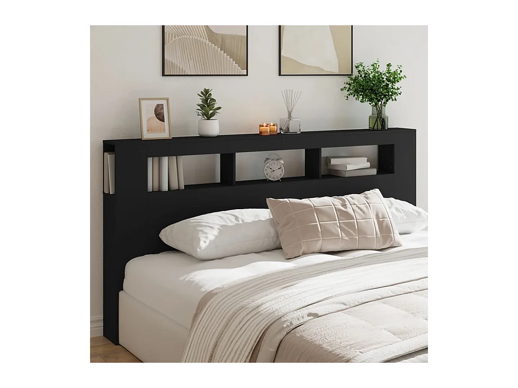 Tête de lit à LED noir 200x18,5x103,5 cm bois d'ingénierie QED90631