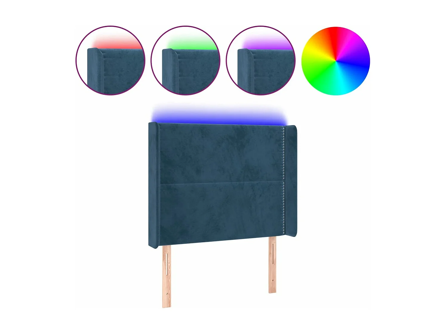 Cabeceira cama c/ luzes LED veludo 83x16x118/128 cm azul-escuro PT793945