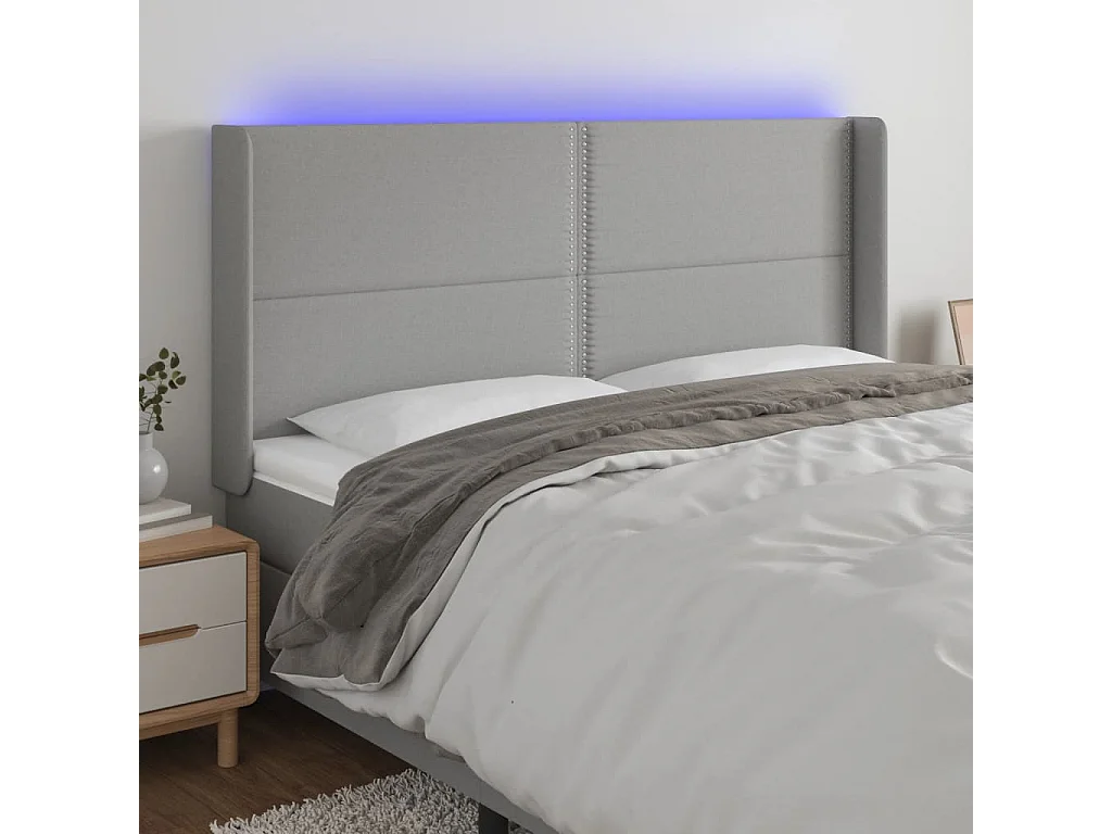 Tête de lit à LED Gris clair 183x16x118/128 cm Tissu QED19203