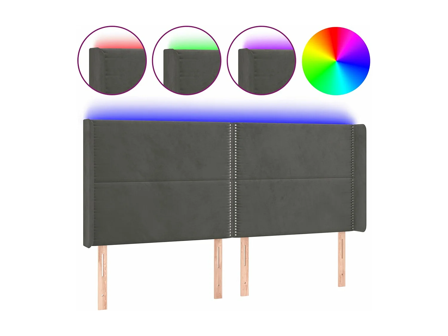 Tête de lit à LED Gris foncé 163x16x118/128 cm Velours QED99334