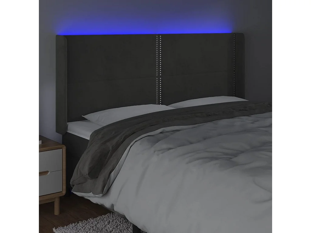 Tête de lit à LED Gris foncé 163x16x118/128 cm Velours QED99334