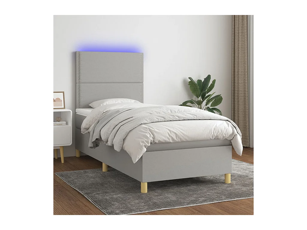 Conjunto Boxspring - 90x190 cm + Somieres + colchón + luces LED tela gris claro ES43925
