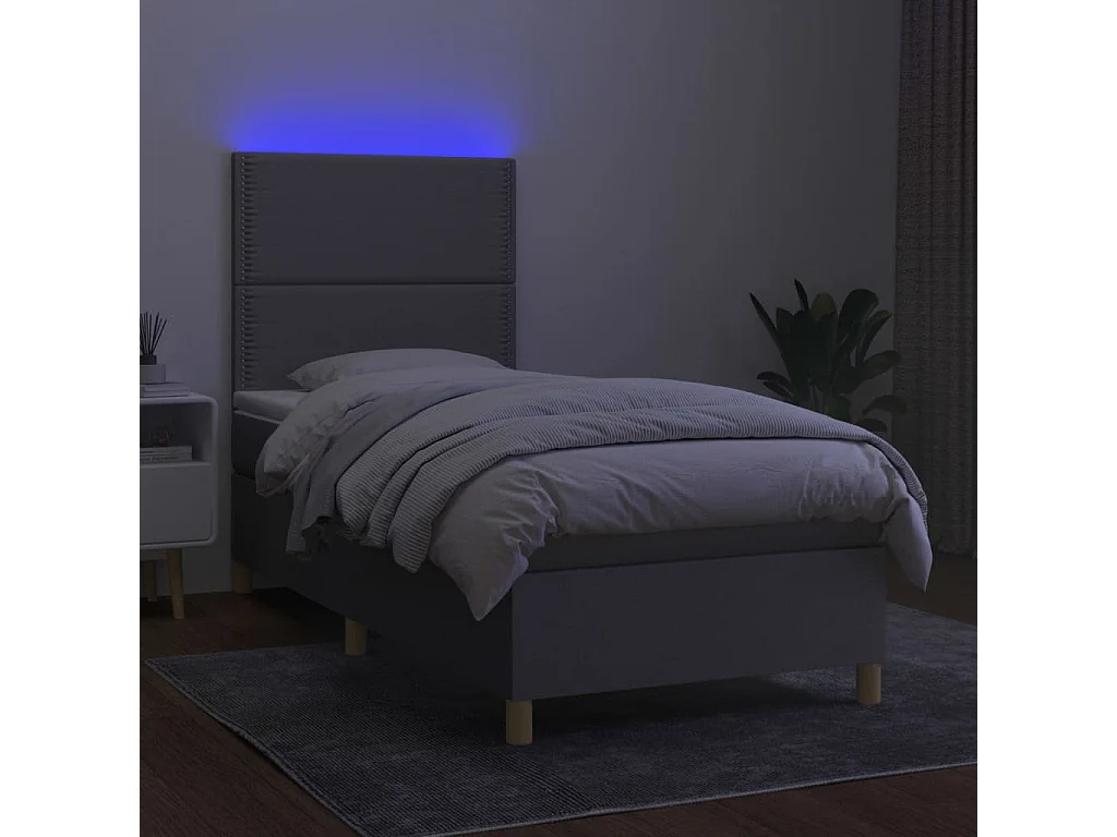 Conjunto Boxspring - 90x190 cm + Somieres + colchón + luces LED tela gris claro ES43925