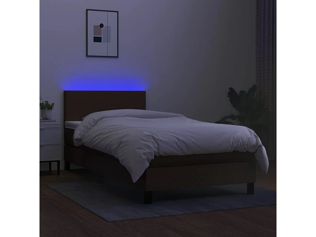Cama continental c/ colchão/LED 100x200cm tecido castanho-escuro PT993892