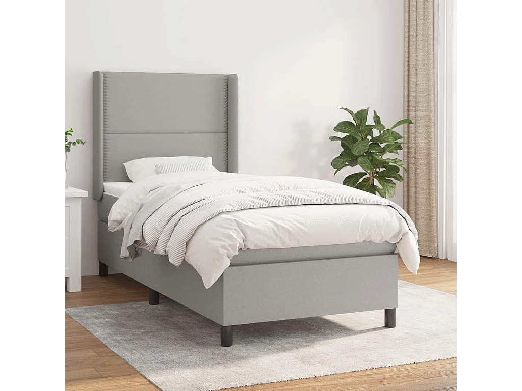Cama continental com molas+ colchão 90x190 cm tecido cinzento-claro PT614205
