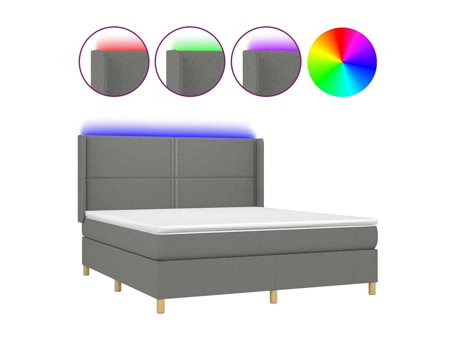 Ensemble complet boxspring - 180x200 cm + Sommier à lattes de lit matelas LED Gris foncé Tissu FR21926