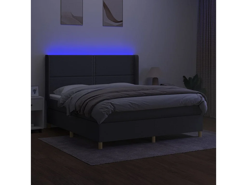 Ensemble complet boxspring - 180x200 cm + Sommier à lattes de lit matelas LED Gris foncé Tissu FR21926