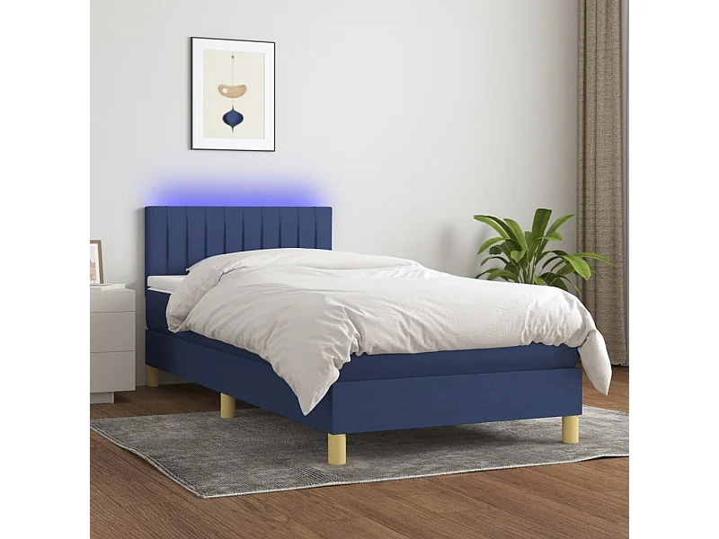 Conjunto Boxspring - 90x190 cm + Somieres + colchón + LED tela azul ES43910