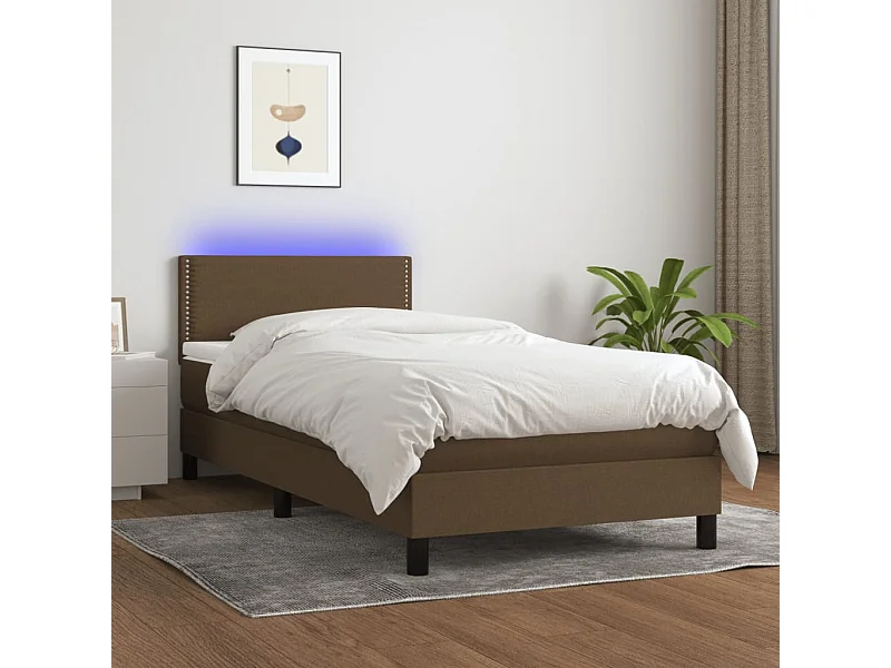 Cama continental c/ colchão/LED 90x190 cm tecido castanho-escuro PT375242