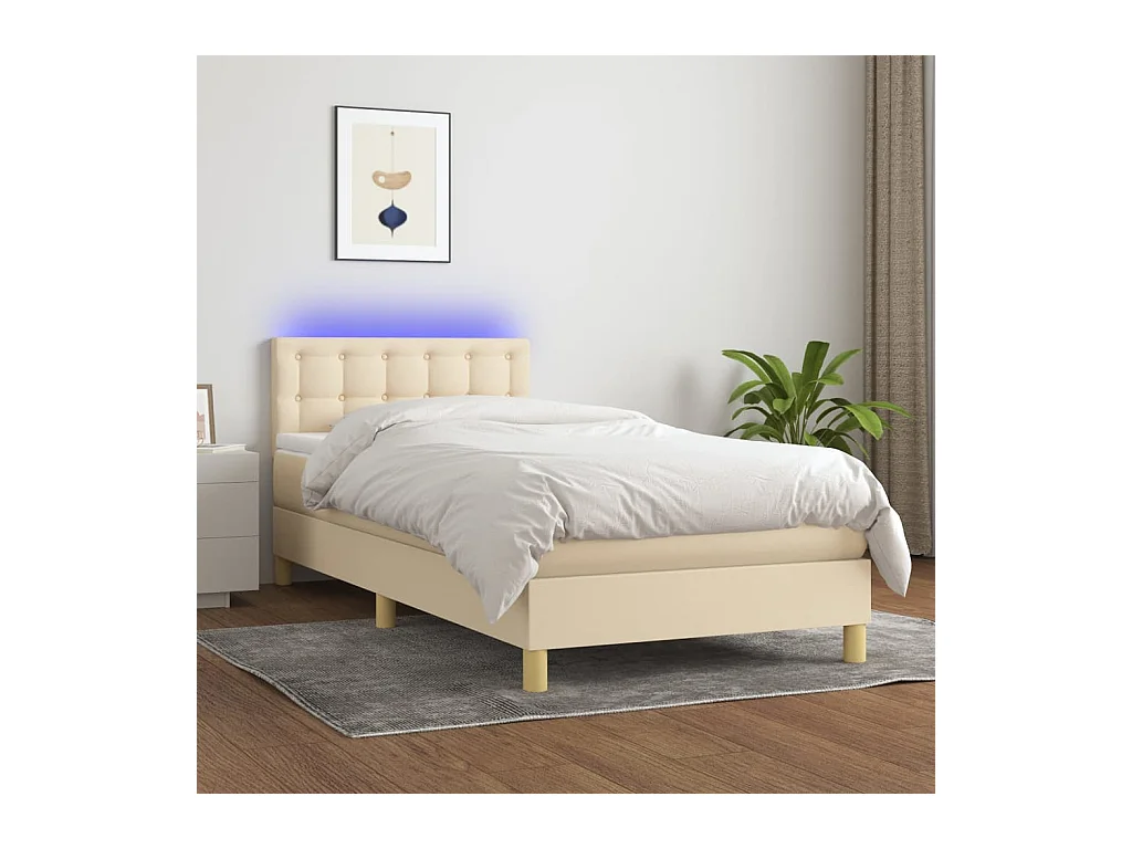 Ensemble complet boxspring - 80x200 cm + Sommier à lattes de lit + matelas LED Crème Tissu FR96105